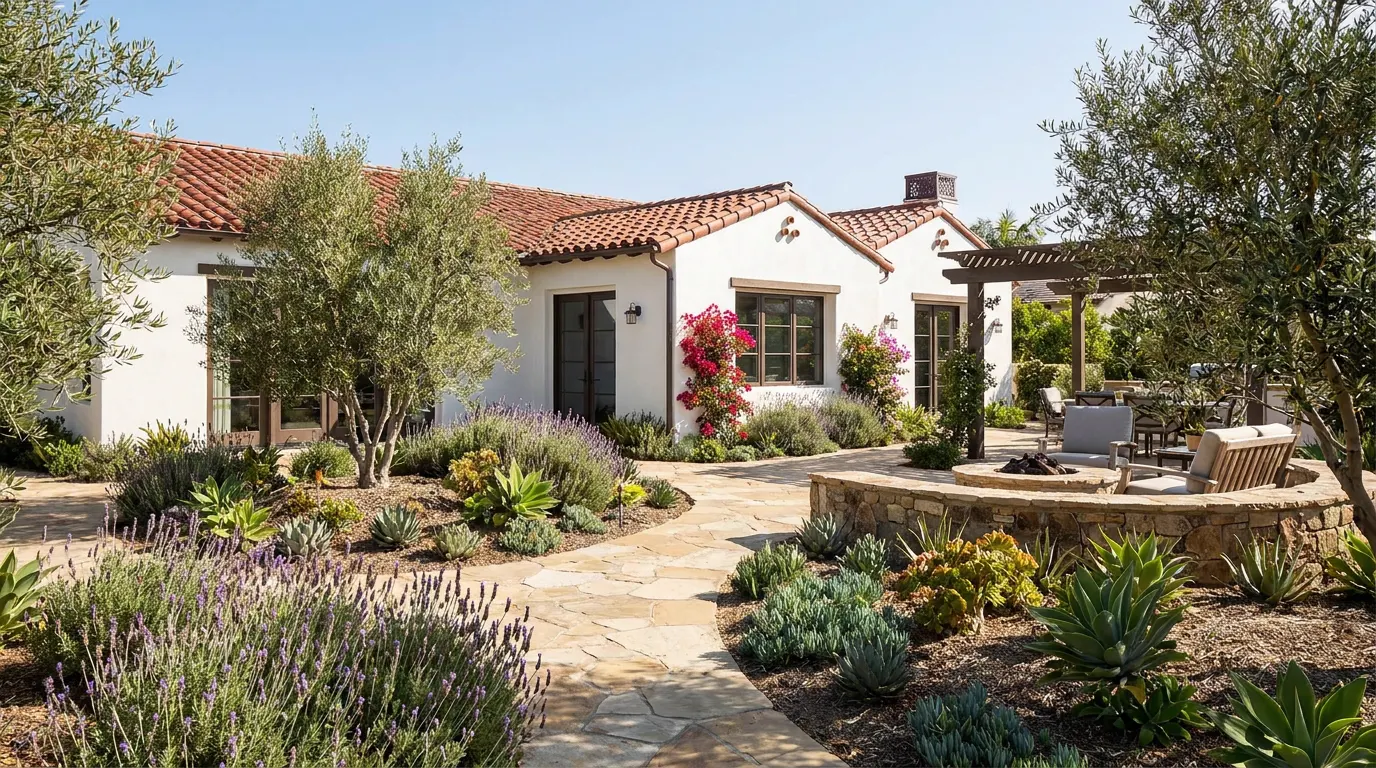 Completed designed backyard project at a Spanish colonial Orange County home