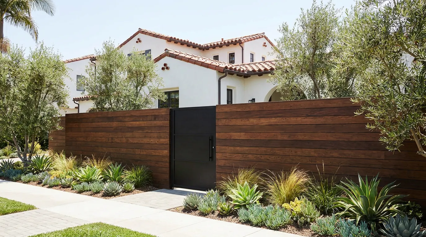 Completed fence and gate project at a Spanish colonial Orange County home