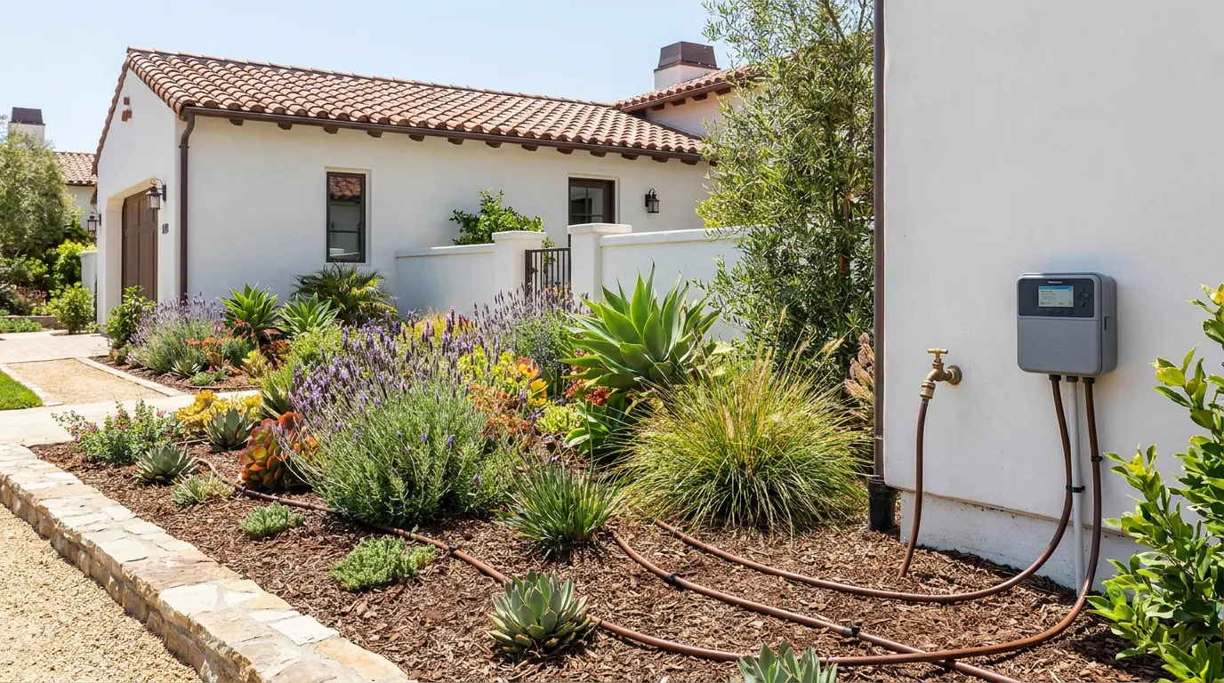 Completed smart irrigation retrofit project at a Spanish colonial Orange County home