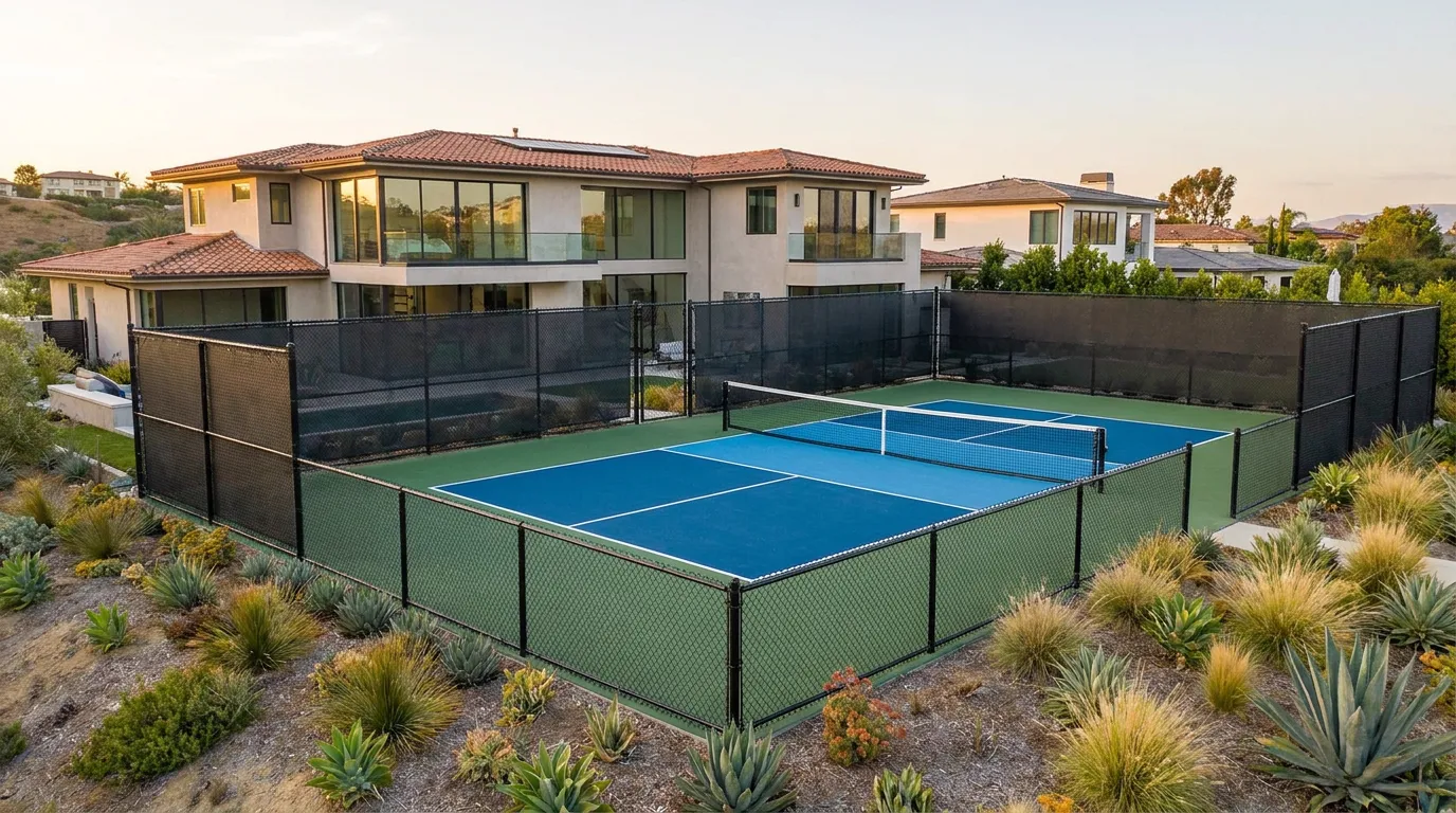 Backyard pickleball court at a premium Orange County home