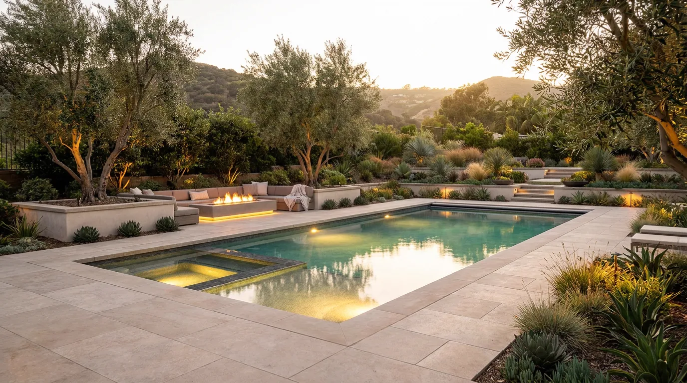 Complete pool and landscape design-build backyard in Orange County