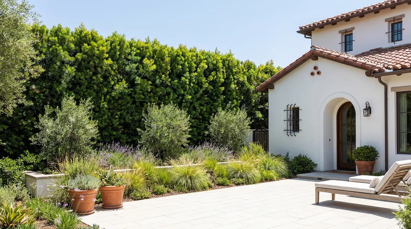 Completed privacy hedge project at a Spanish colonial Orange County home