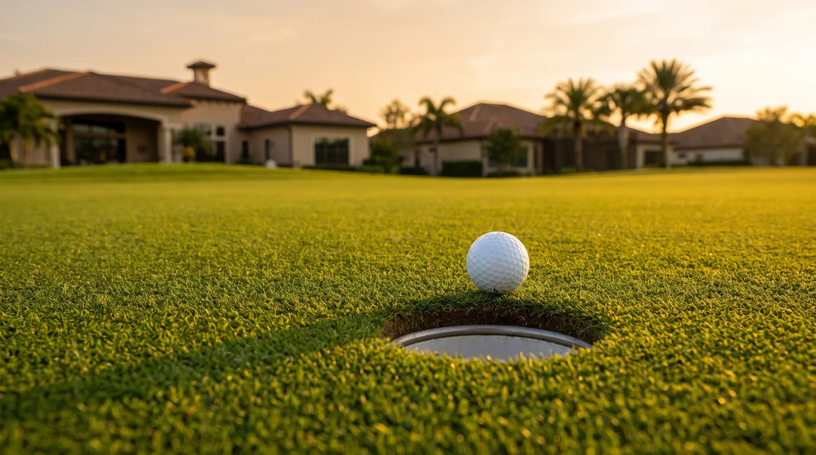 Golf ball rolling toward the cup on a pristine putting green surface