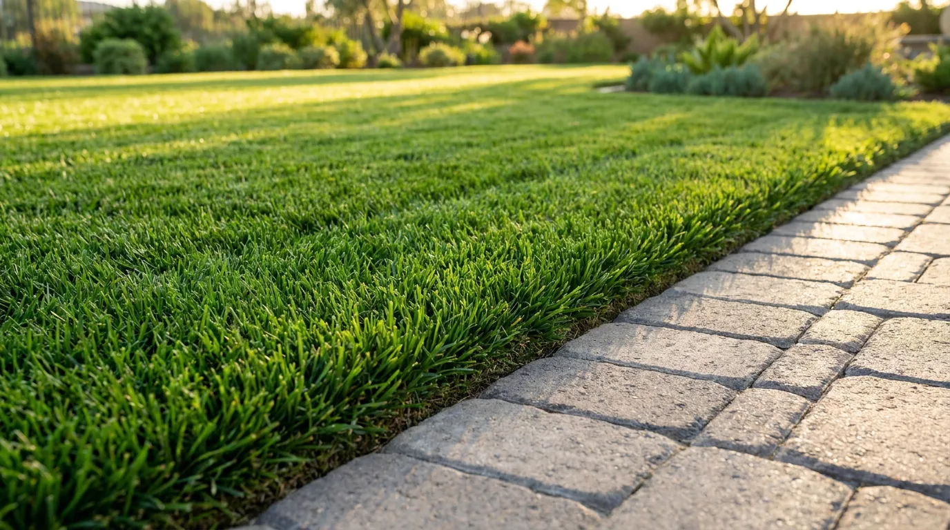 Detail of perfect sod seams and a clean mow edge along a paver border